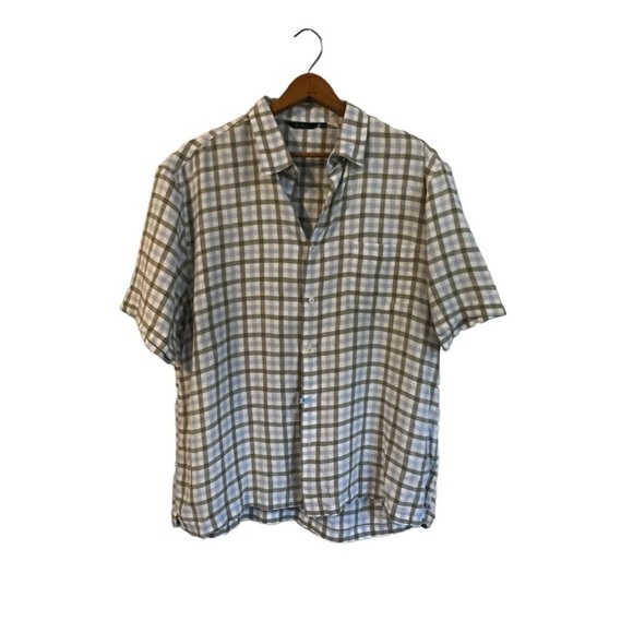 BODEN Men's XL 100% Linen Button Down Shirt Plaid Blue Green Casual Vacation - Picture 1 of 5